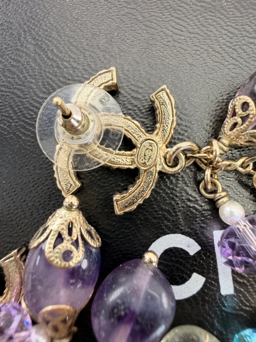 CHANEL Rainbow Strass Multi Stone Gold-Tone CC Drop Dangle Earrings